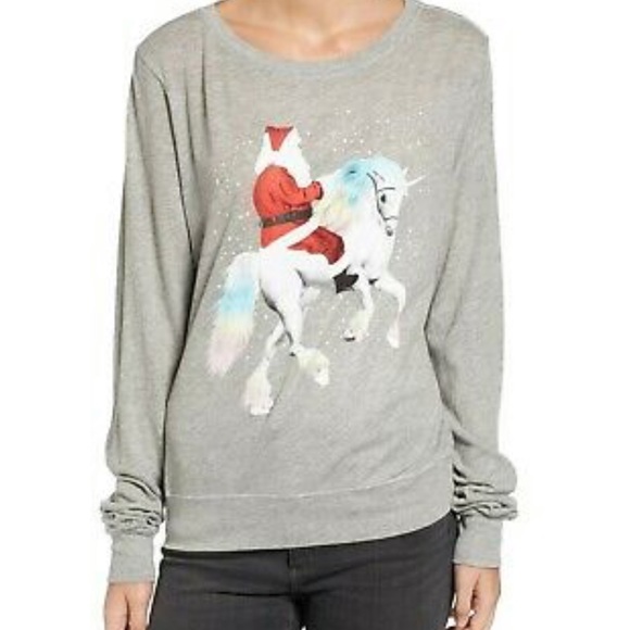 WILDFOX UNICORN SLEIGH GRAY SANTA GRAPHIC TEE - Picture 4 of 4